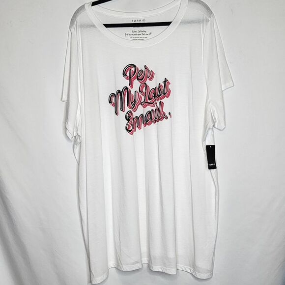 5X 28W Torrid White Classic Fit Tee Per My Last Email Jersey Knit Funny Graphic - Picture 2 of 6